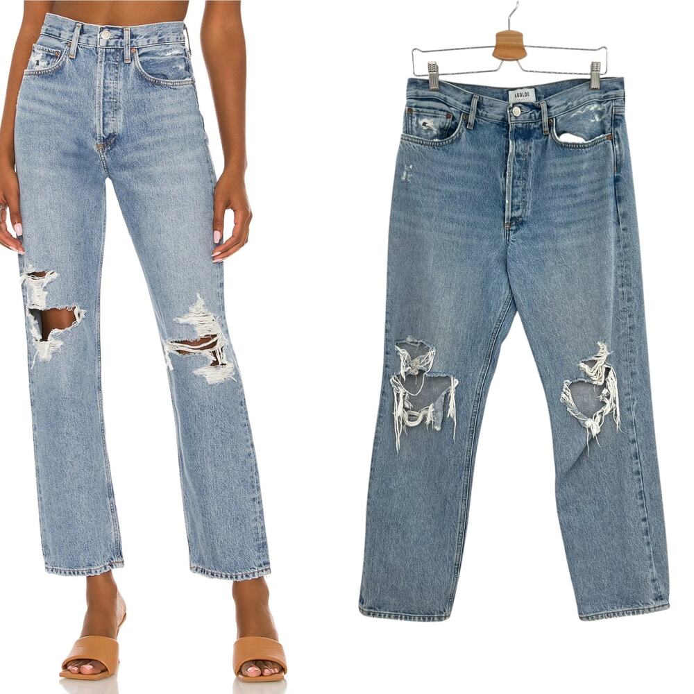 Agolde 90s Mid Rise Loose Jeans Distressed Ripped Wander Denim Size 28 - Picture 1 of 13